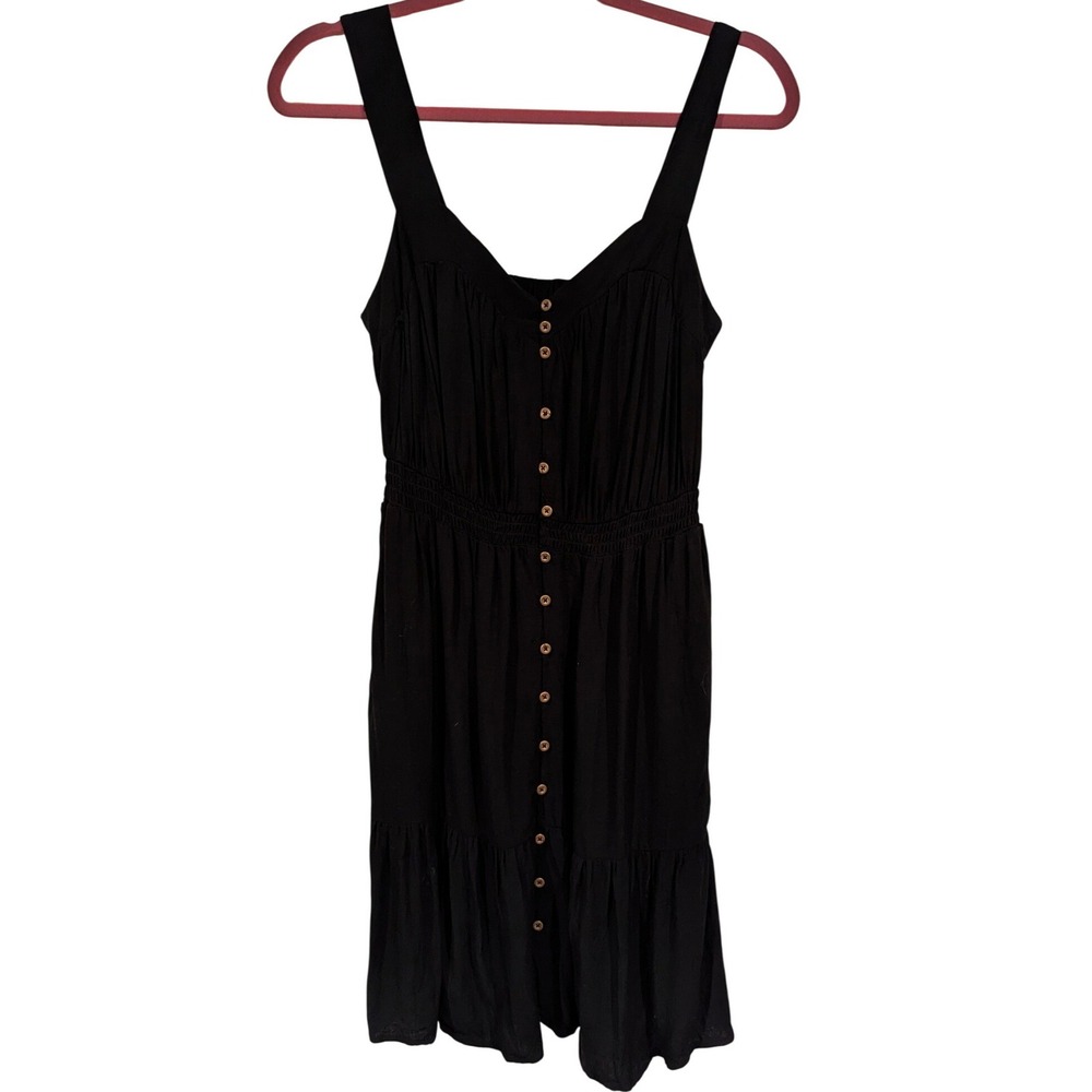 Knox Rose Dress XS Black Smocked Tiered Button Front Boho Summer Sundress